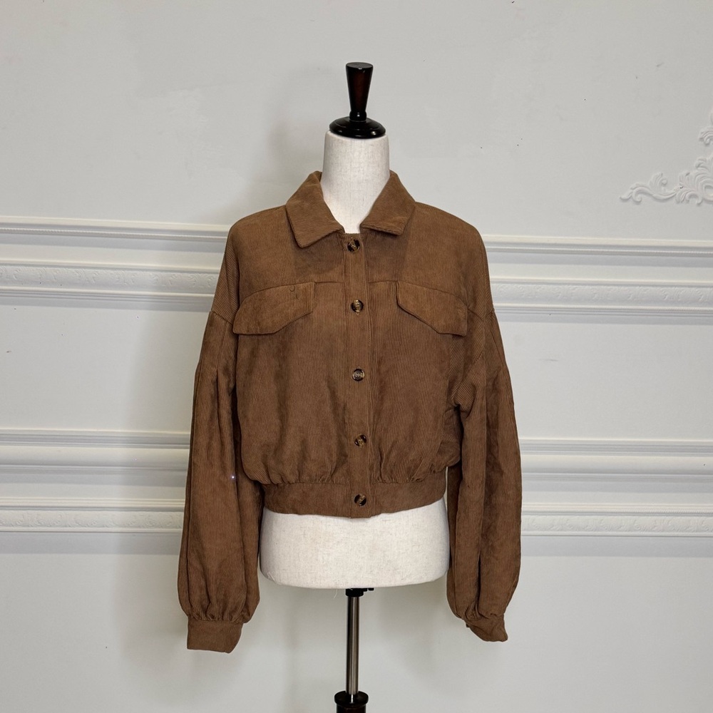 SHEIN Brown Utility Jacket with Balloon Sleeves